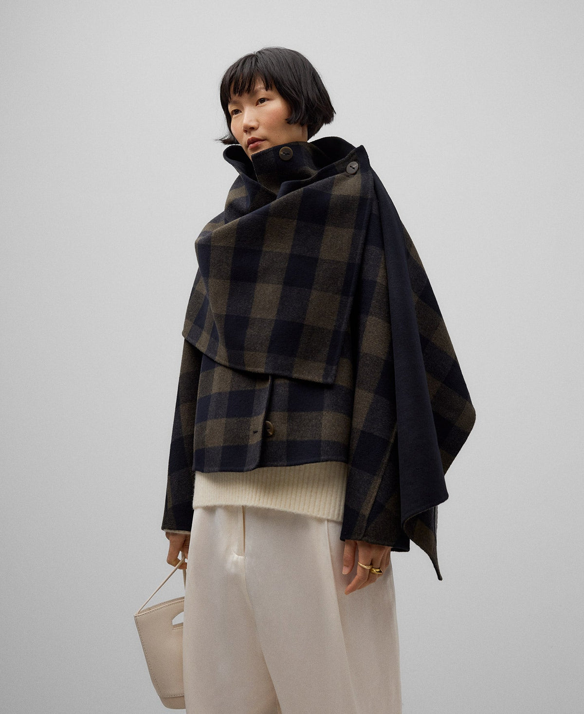Double-faced checkered jacket woman in brown check