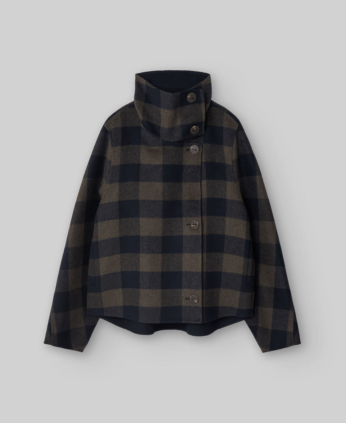 Double-faced checkered jacket woman in brown check