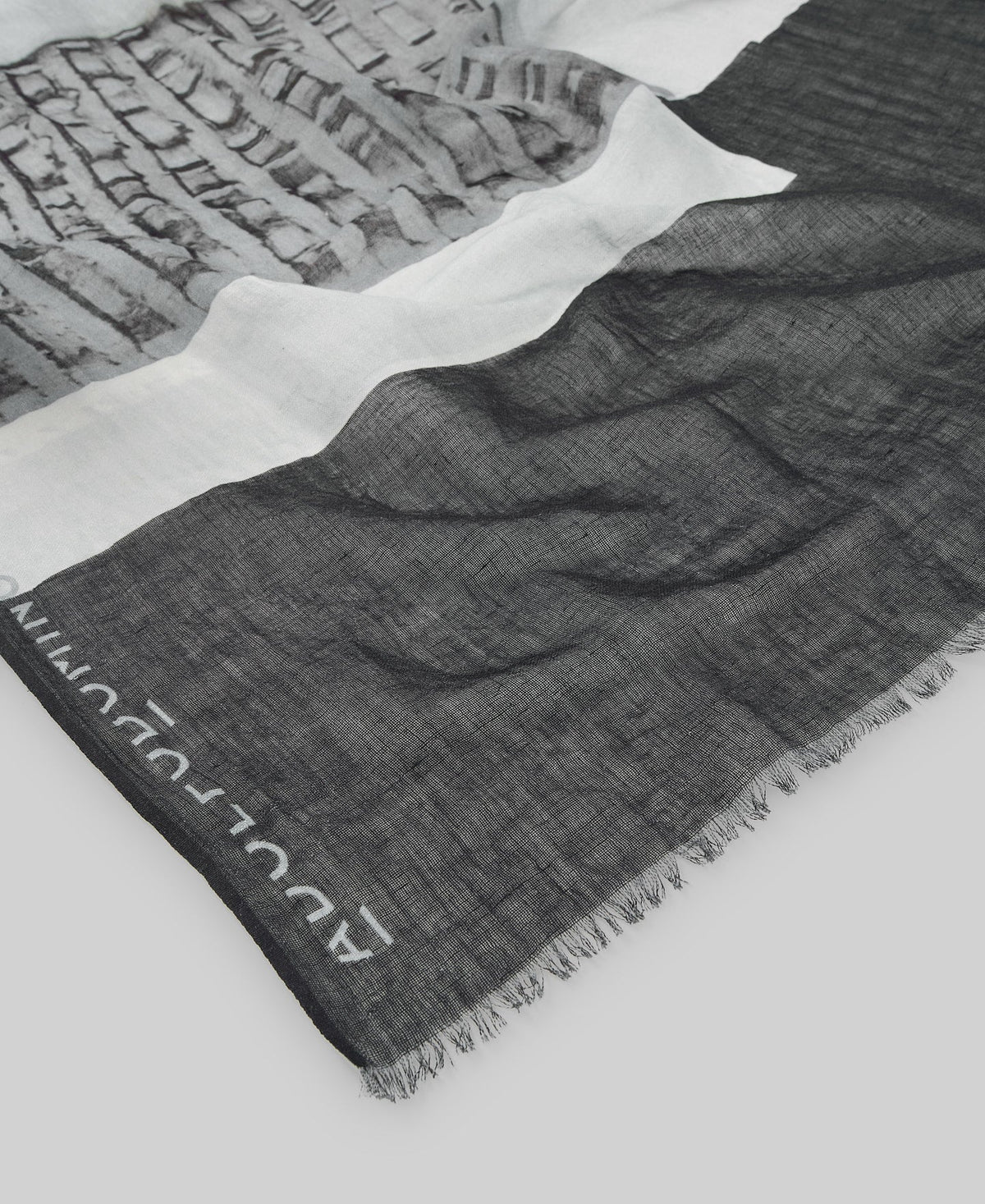 Light Grey Printed Linen & Cotton Mix Shawl / Scarf