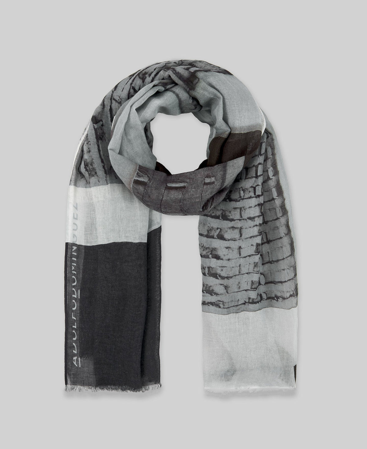 Light Grey Printed Linen & Cotton Mix Shawl / Scarf