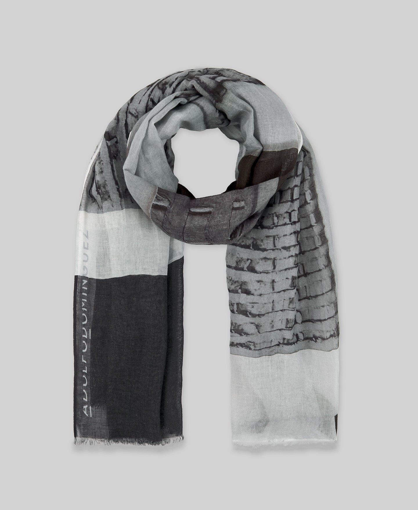 Light Grey Printed Linen & Cotton Mix Shawl / Scarf