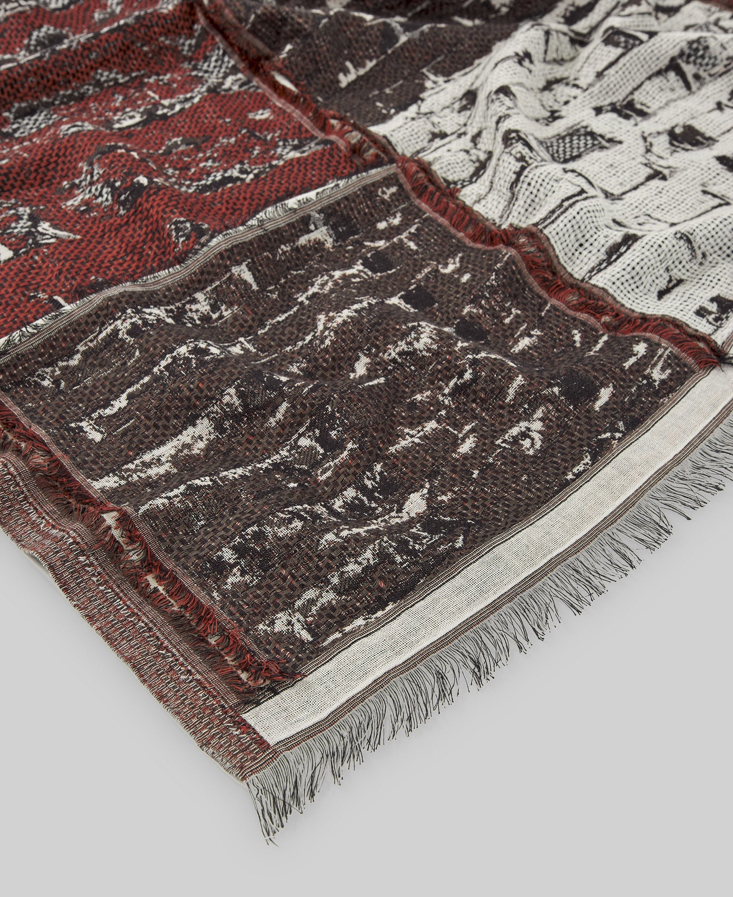 Red Embroidered Textured Shawl / Scarf