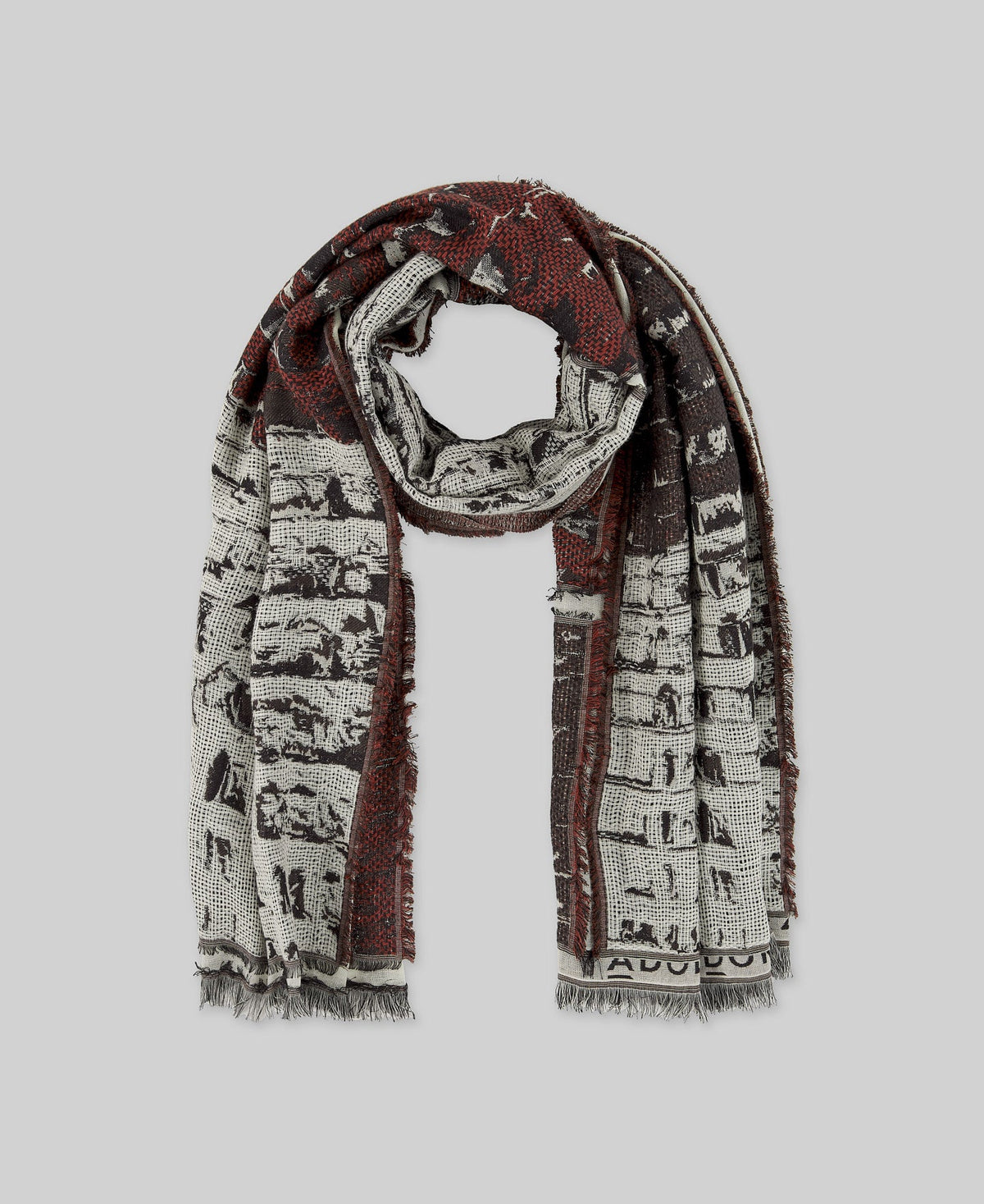 Red Embroidered Textured Shawl / Scarf