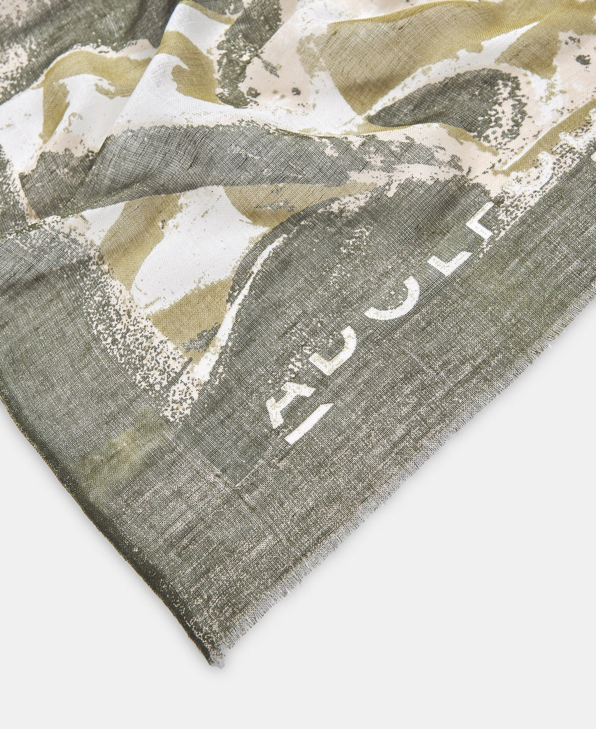 Khaki Green Printed Shawl In Linen And Modal