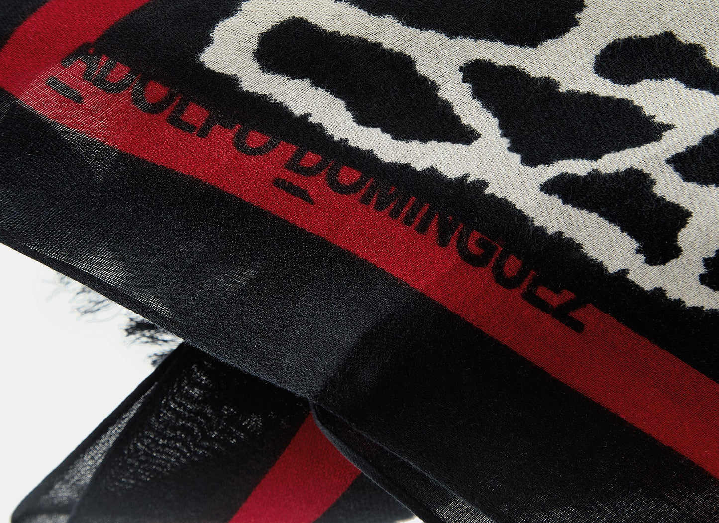 Black & White Shawl / Scarf With Print And Long Frayed Edges