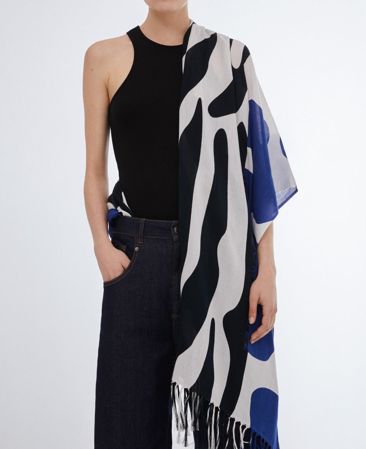 Blue Animal Print Cotton And Modal Shawl