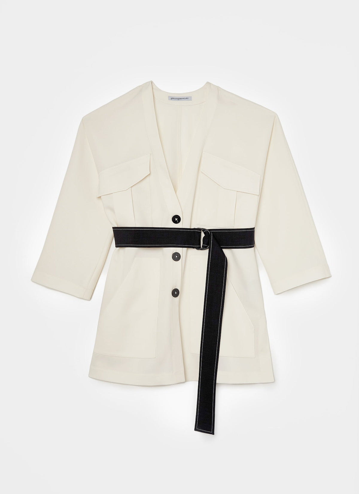White Unstructured Safari Jacket With Belt