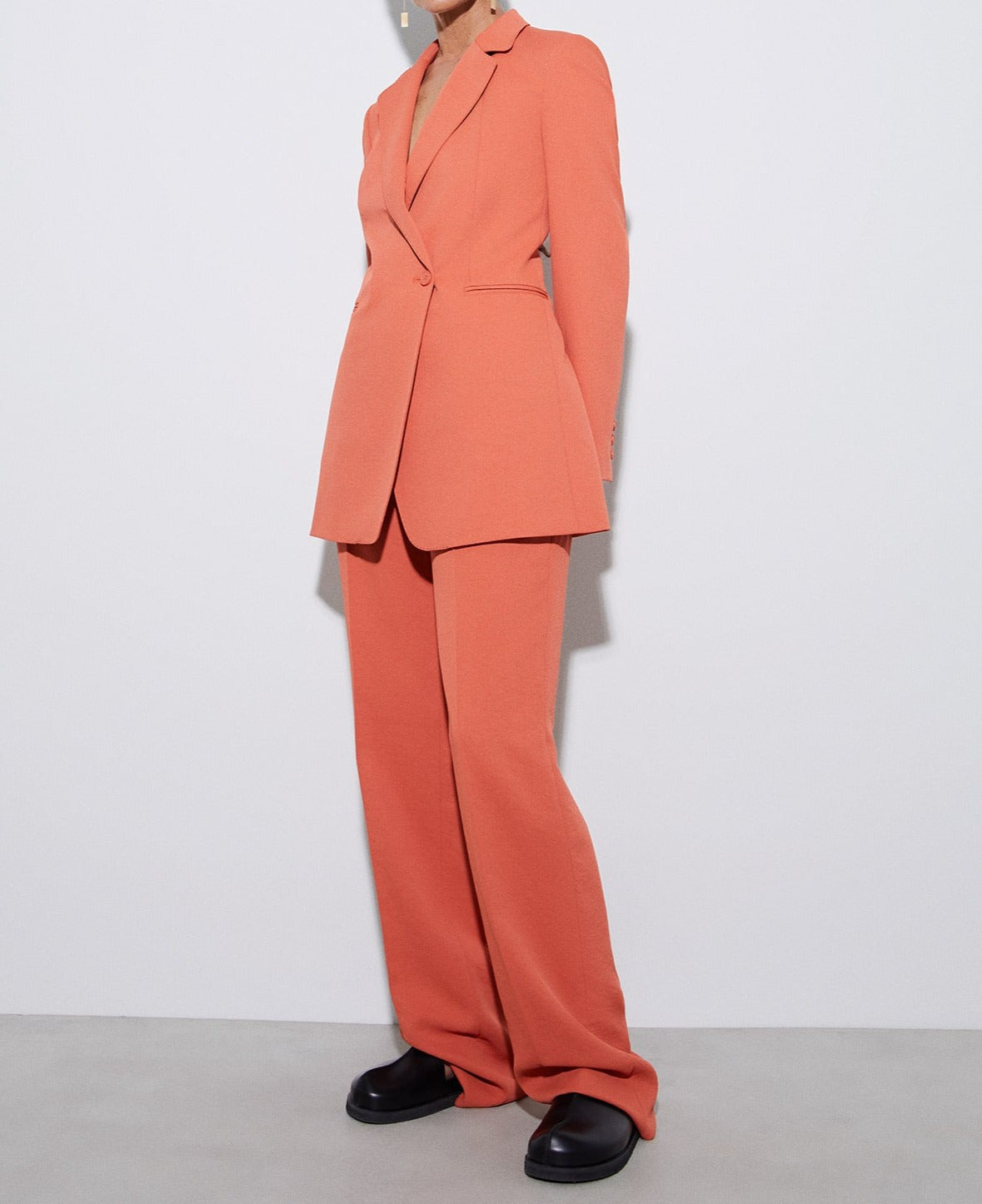 Orange Long Blazer With Visible Stitching