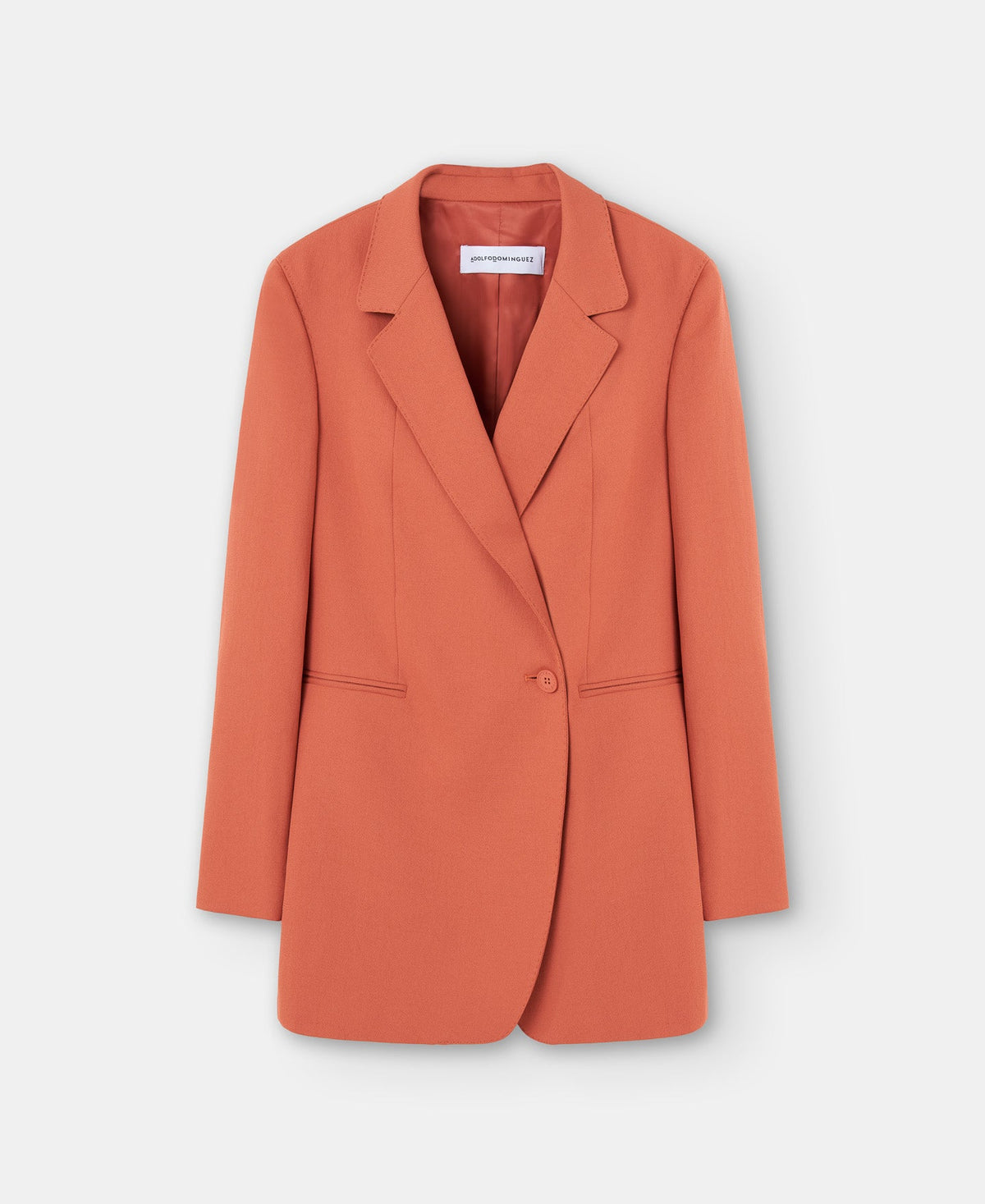 Orange Long Blazer With Visible Stitching