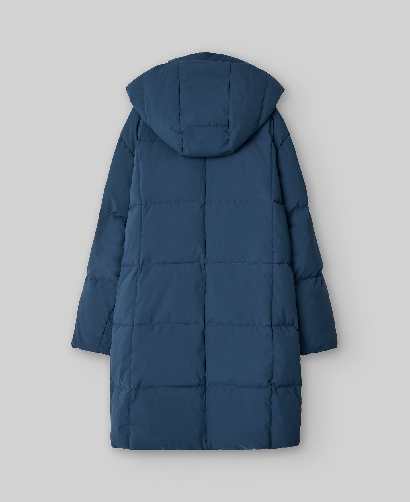 Long quilted jacket with hood woman in blue/green