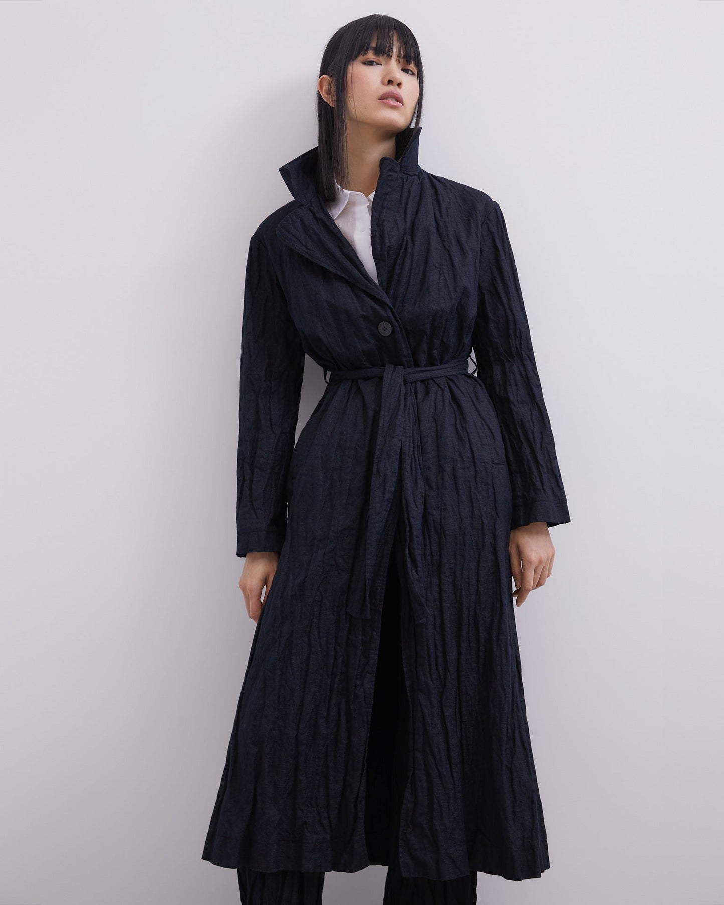 Denim Blue Metal Fibber Trench