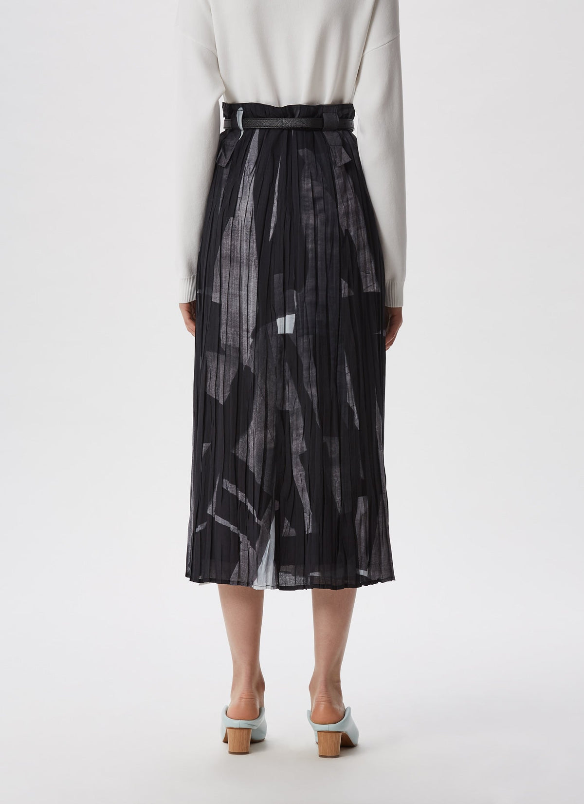 Grey Print Pleated And Printed Midi Skirt