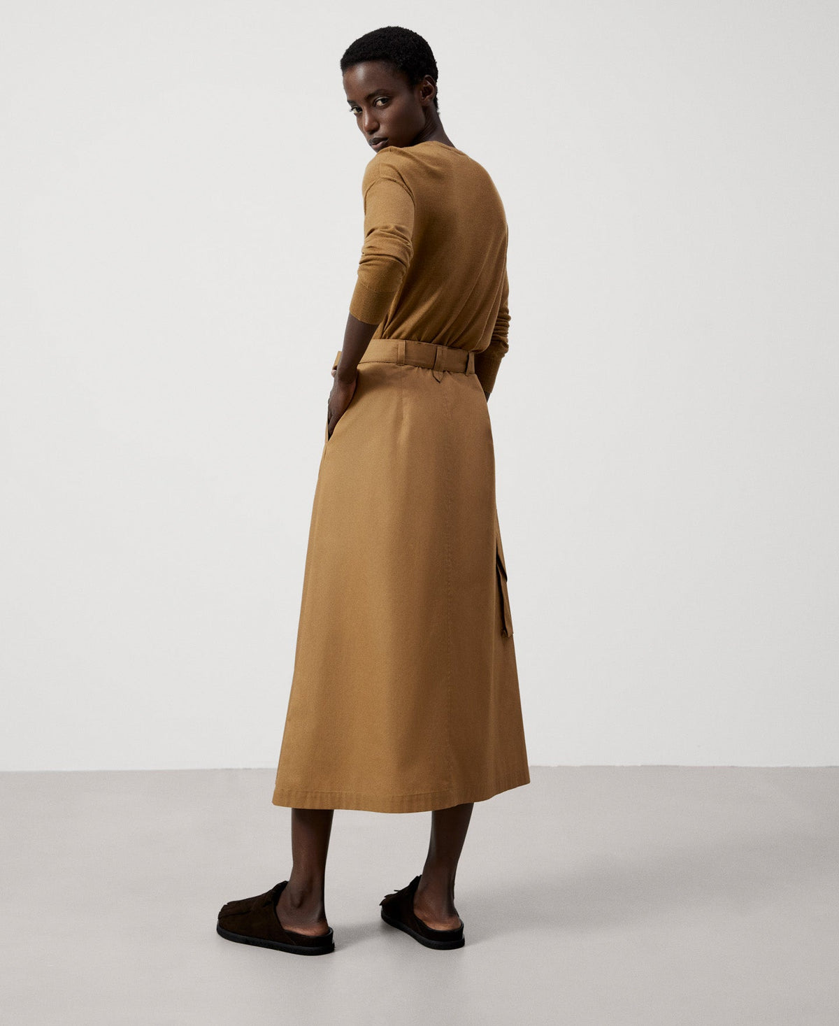 Camel Cargo Midi Skirt