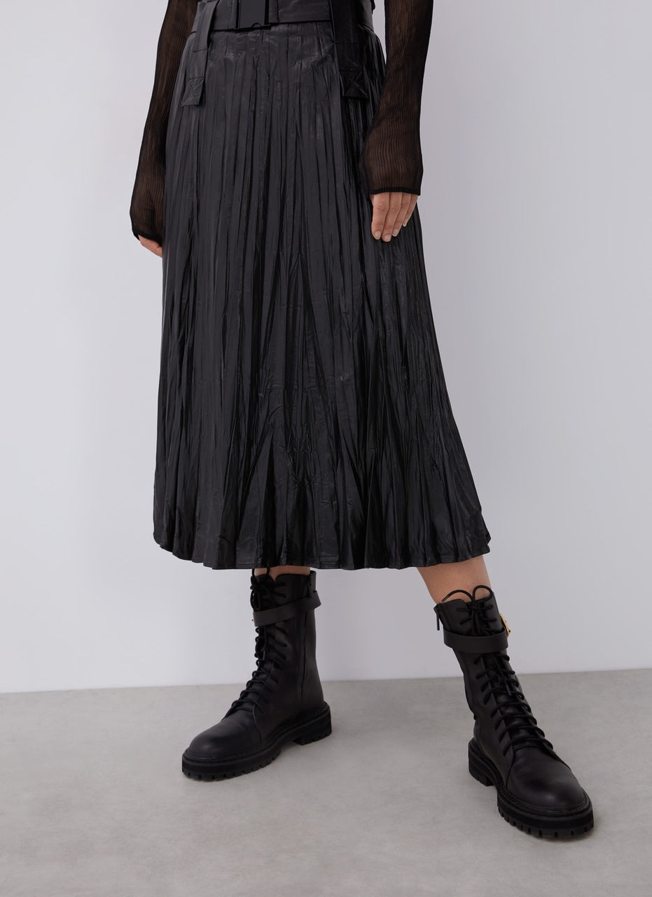 Black Crinkle Midi Skirt