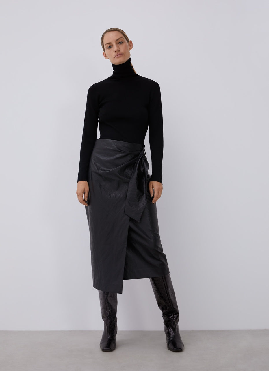 Black Crossed Midi Skirt With Belt
