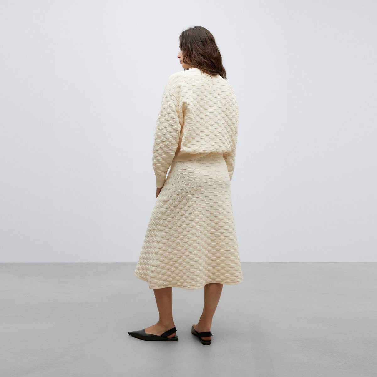 Light Cream Cream Cotton Fabric Flared Skirt