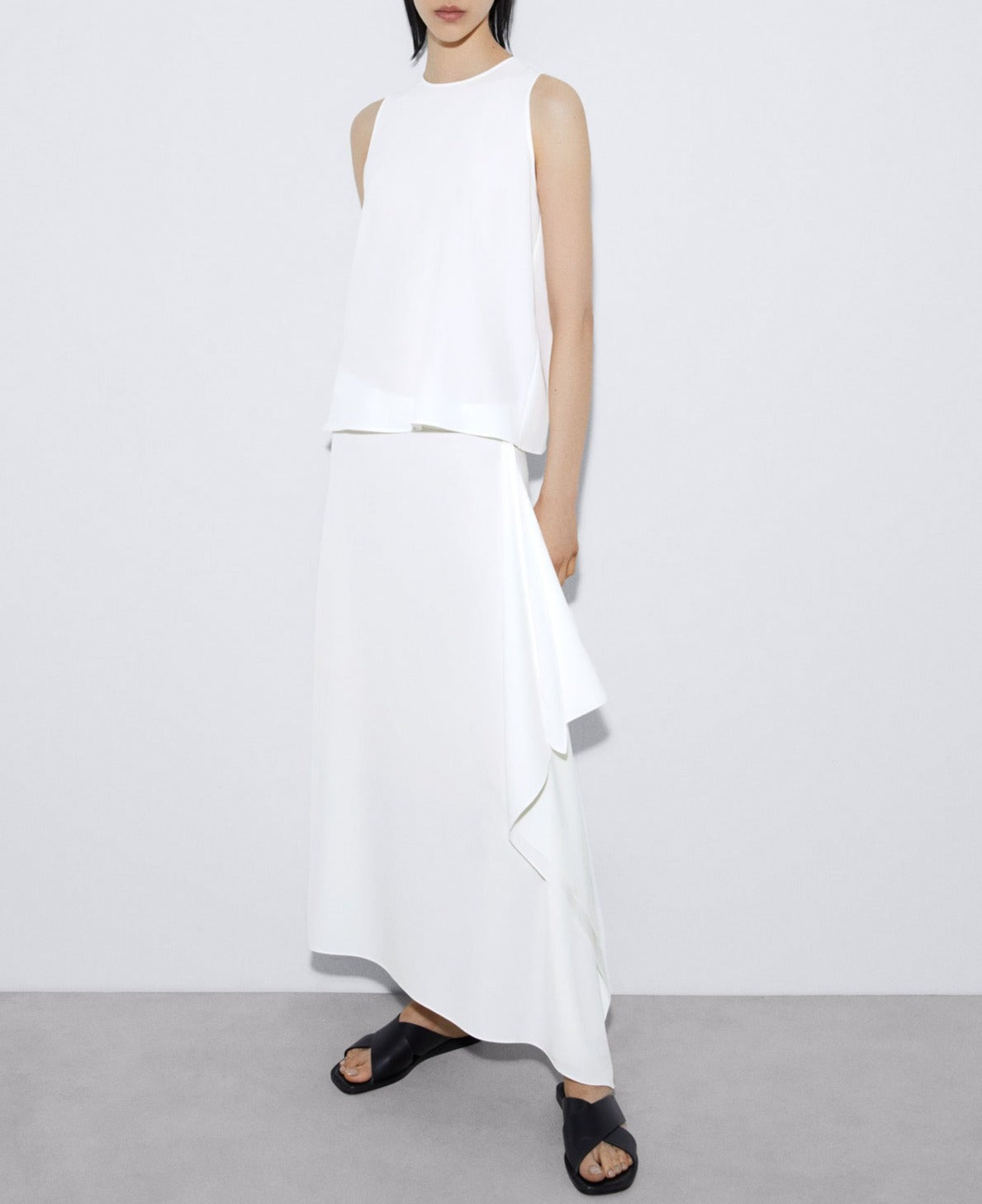 Ecru Straight Skirt With Draped Motif