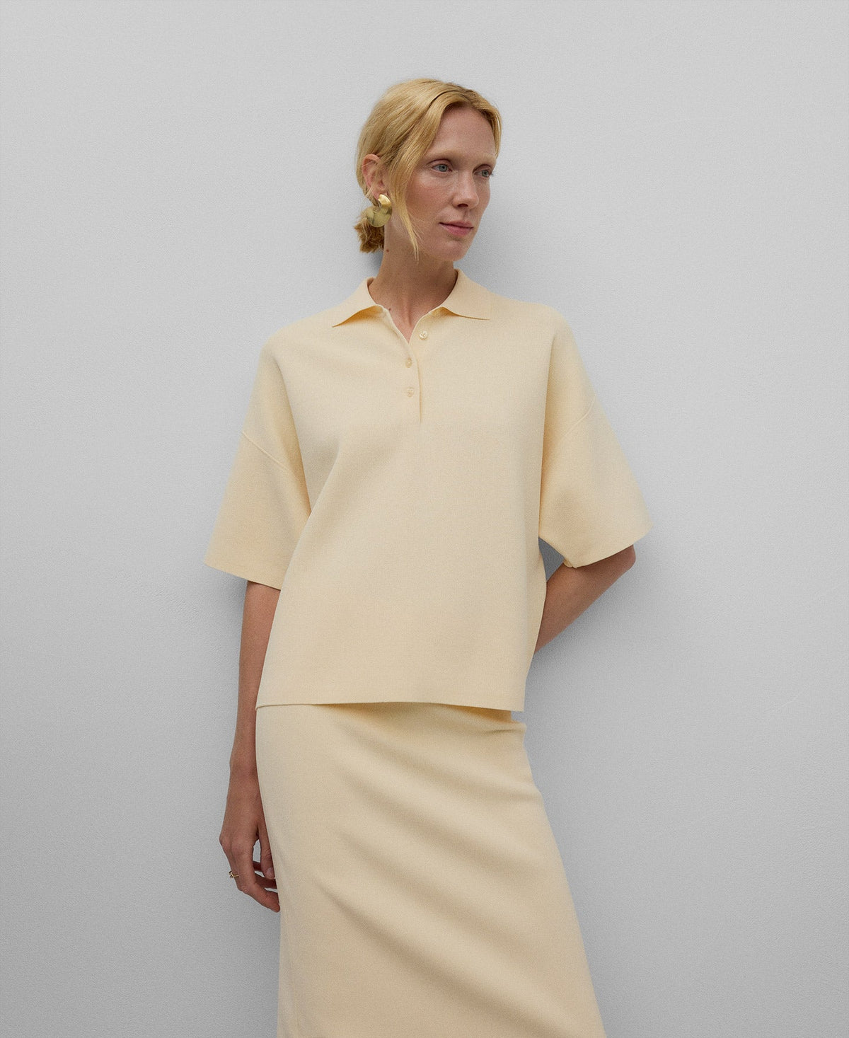 Knit Polo Shirt for Women in Light Cream