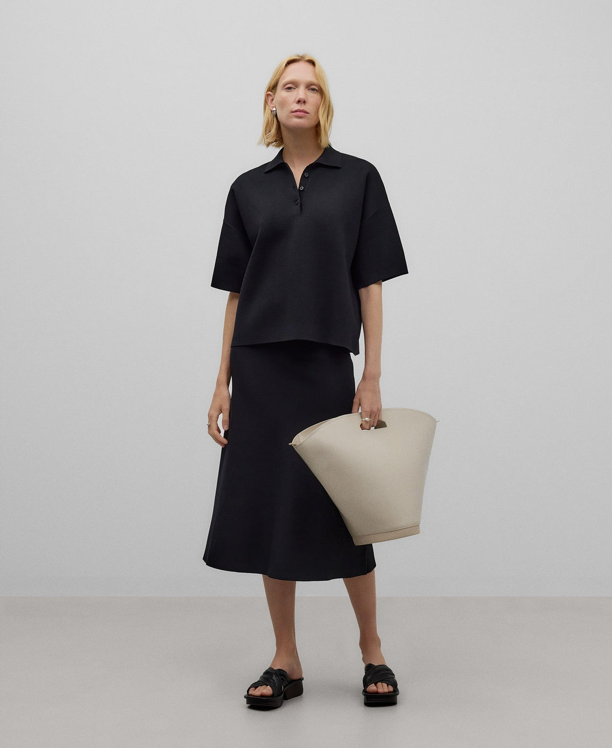 Knit Polo Shirt in Black for Women