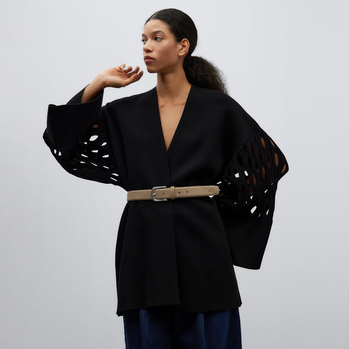 Black Kimono Jacket Intarsia