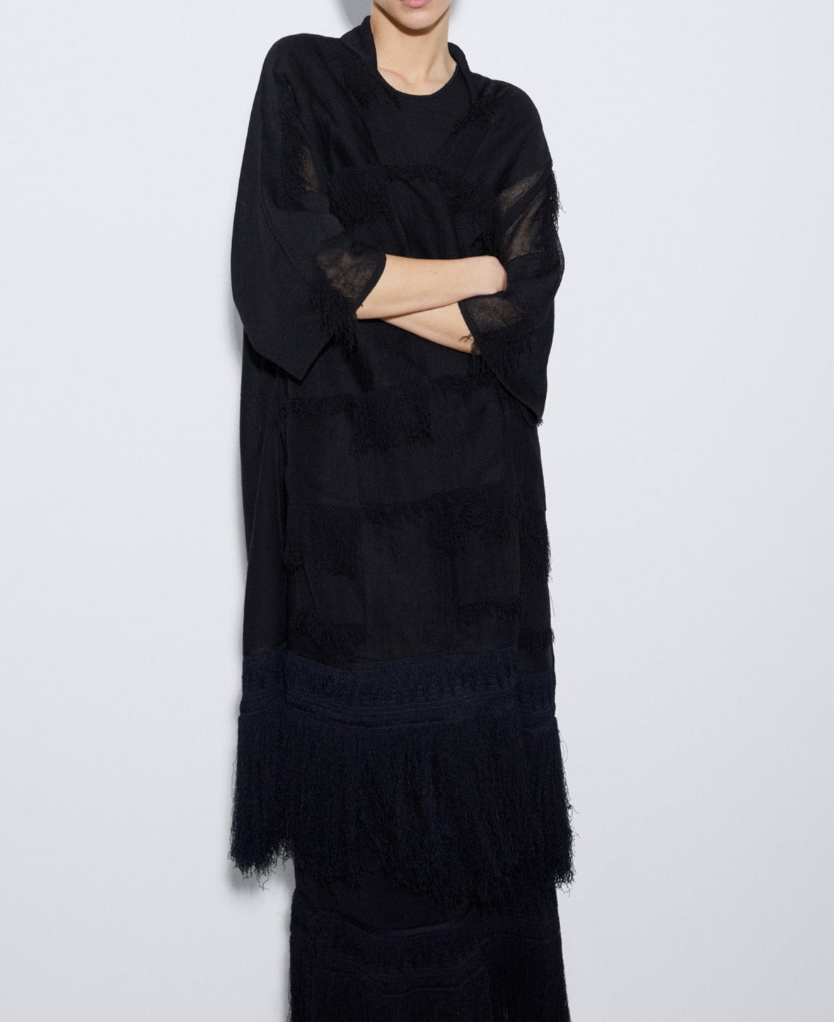 Black Fringed Kimono Jacket