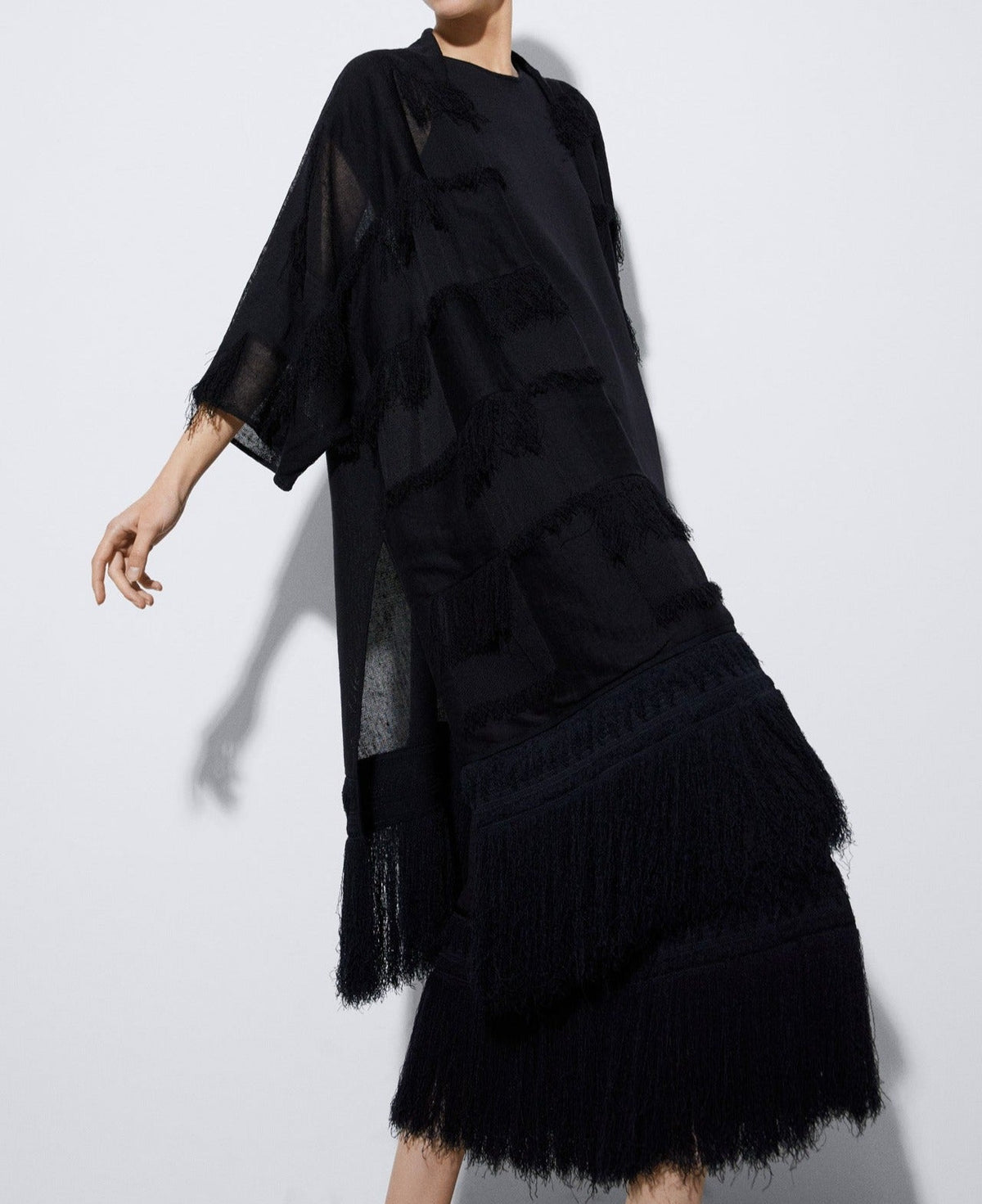 Black Fringed Kimono Jacket