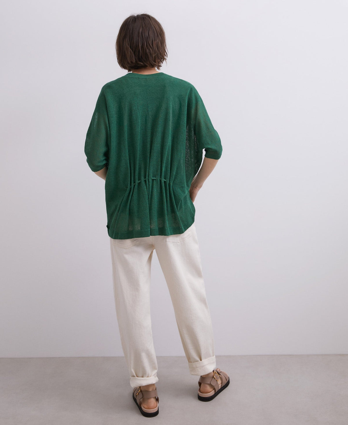 Green Linen Jacket With Ruffles