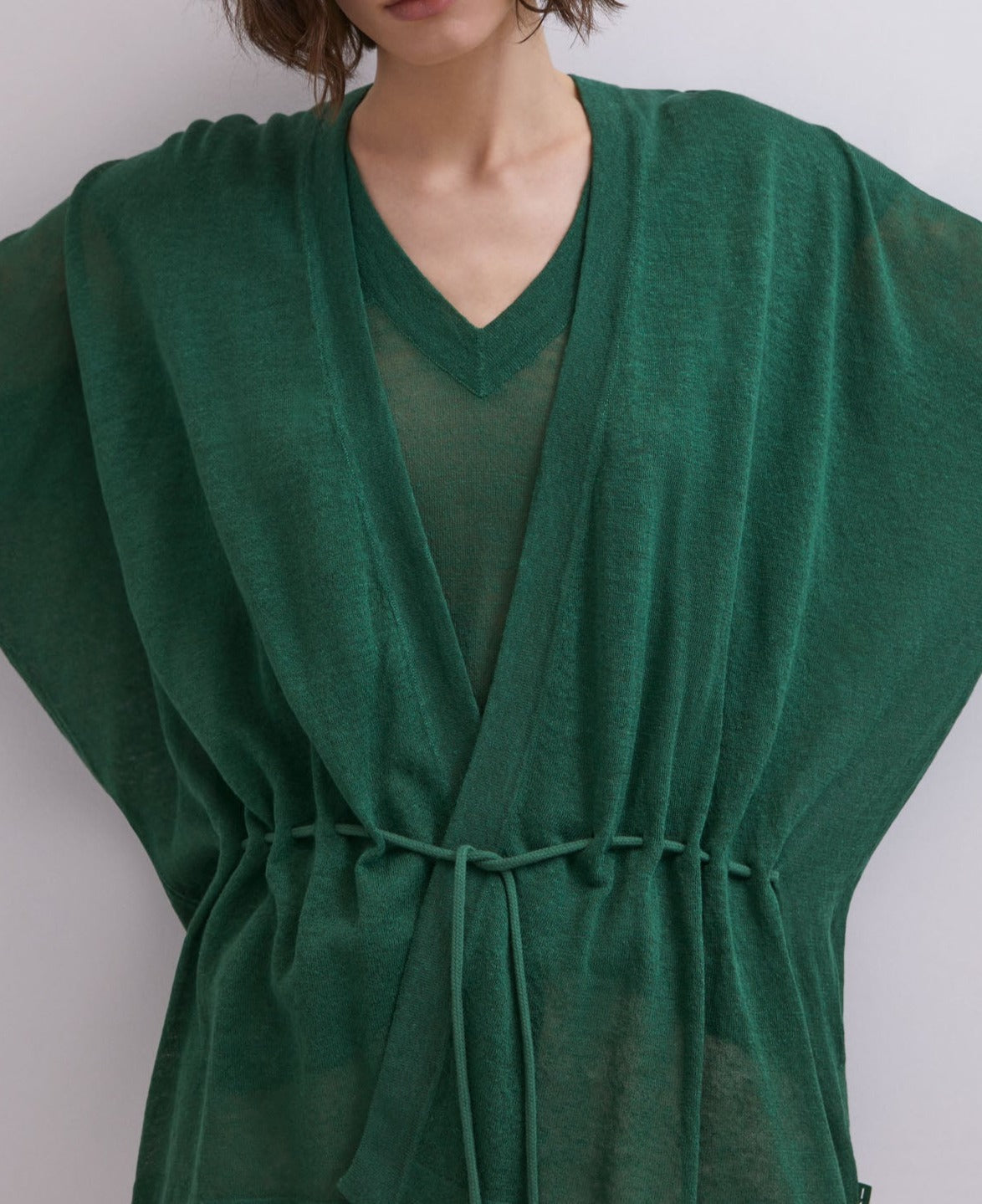 Green Linen Jacket With Ruffles