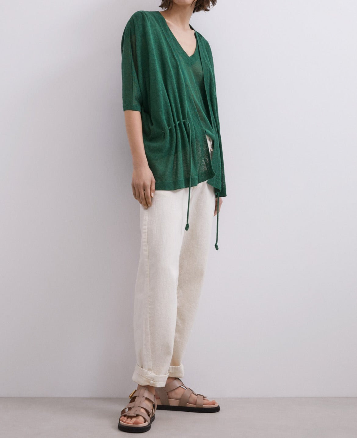 Green Linen Jacket With Ruffles