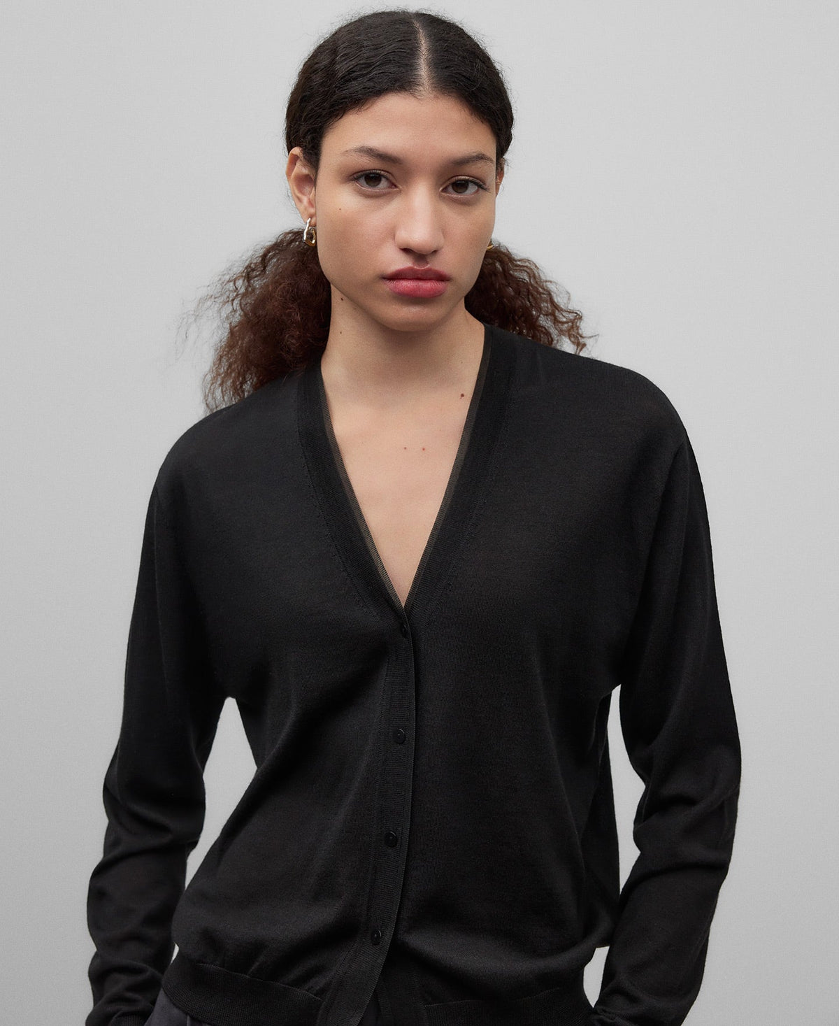 Merino wool silk knitted jacket woman in black