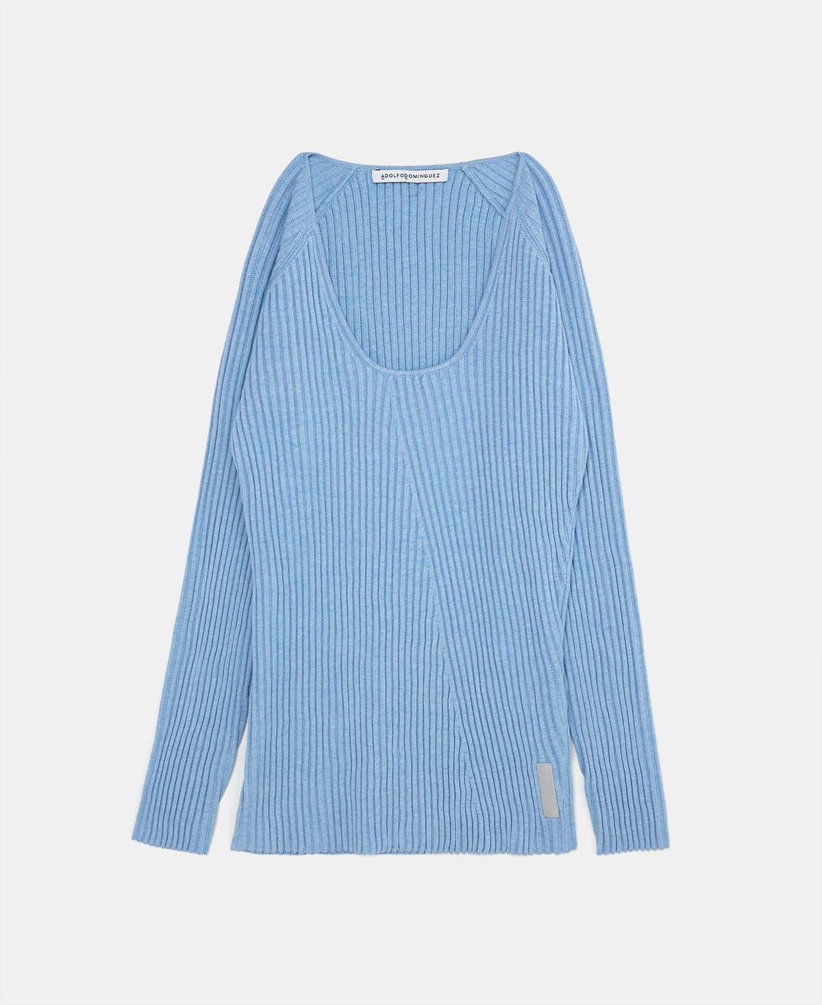 Light Blue Ribbed Round Neck Sweater