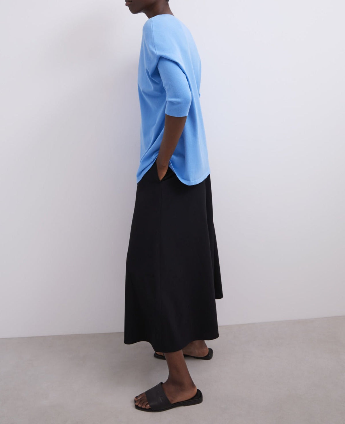 Blue Viscose Sweater With V-Neck