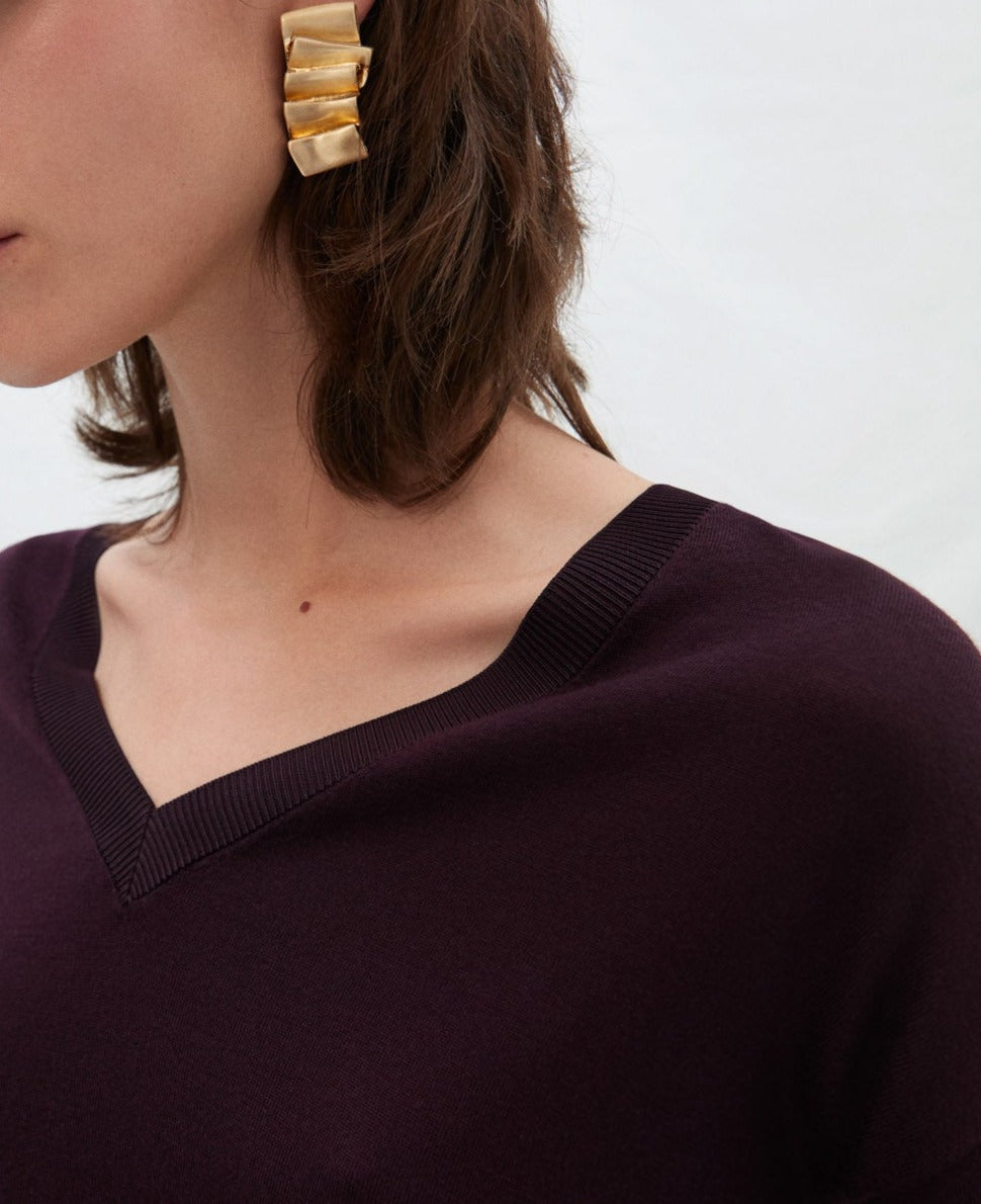 Maroon V-Neck Sweater In Merino Wool
