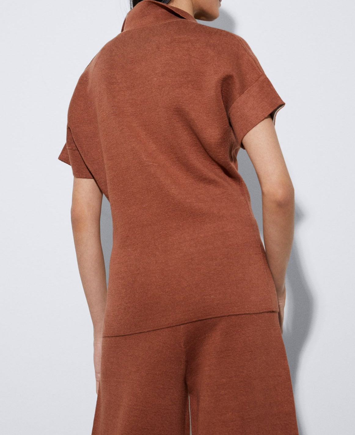 Tobacco Short Sleeve Linen Sweater