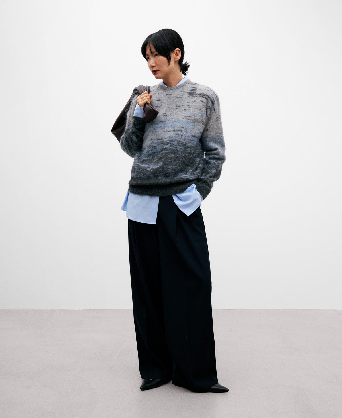 Grey Melange Mohair Sweater For Women