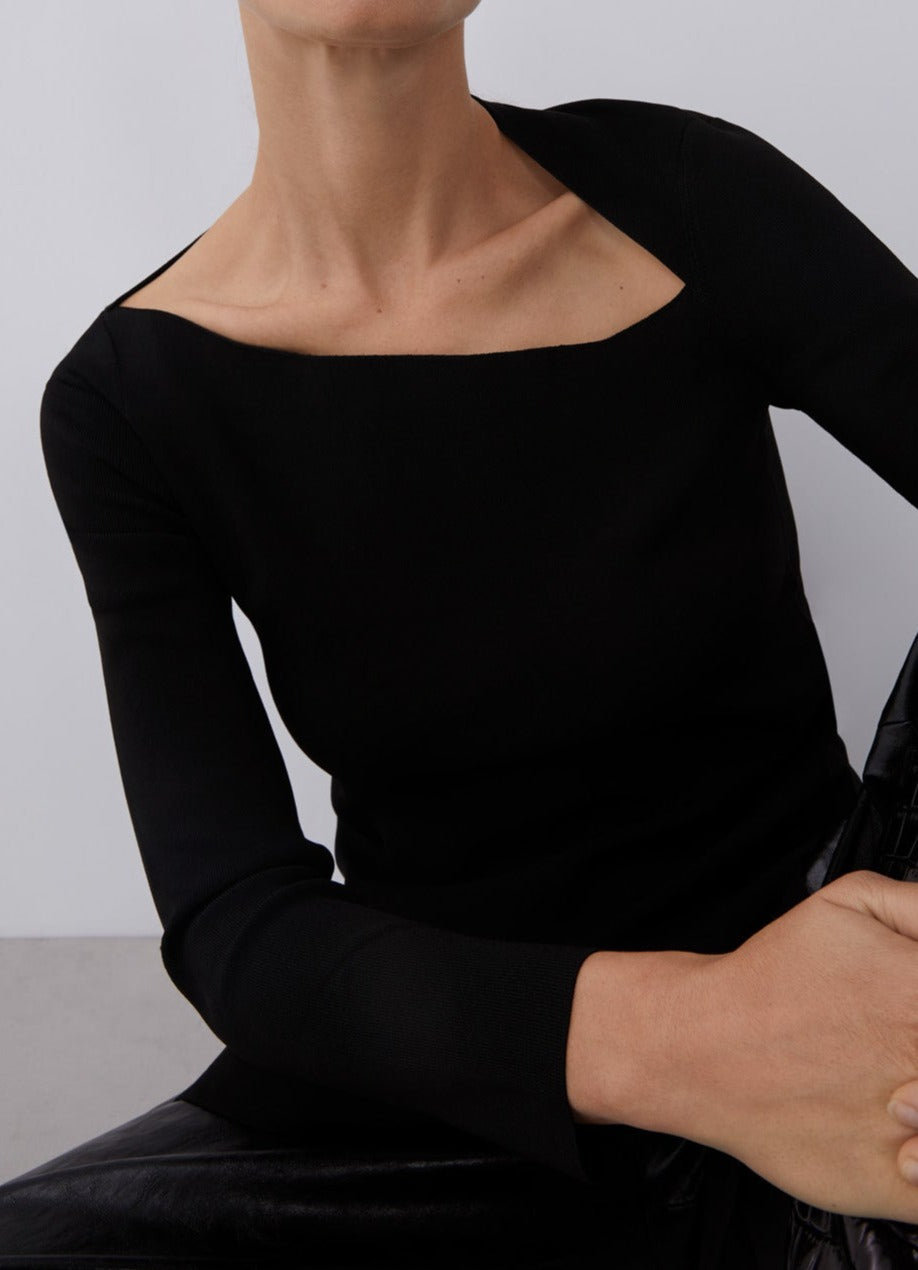 Black Asymmetrical Neckline Sweater
