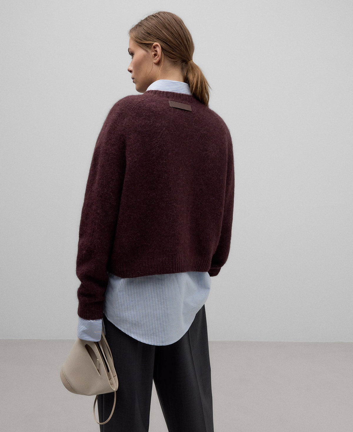Alpaca blend knit sweater woman in maroon