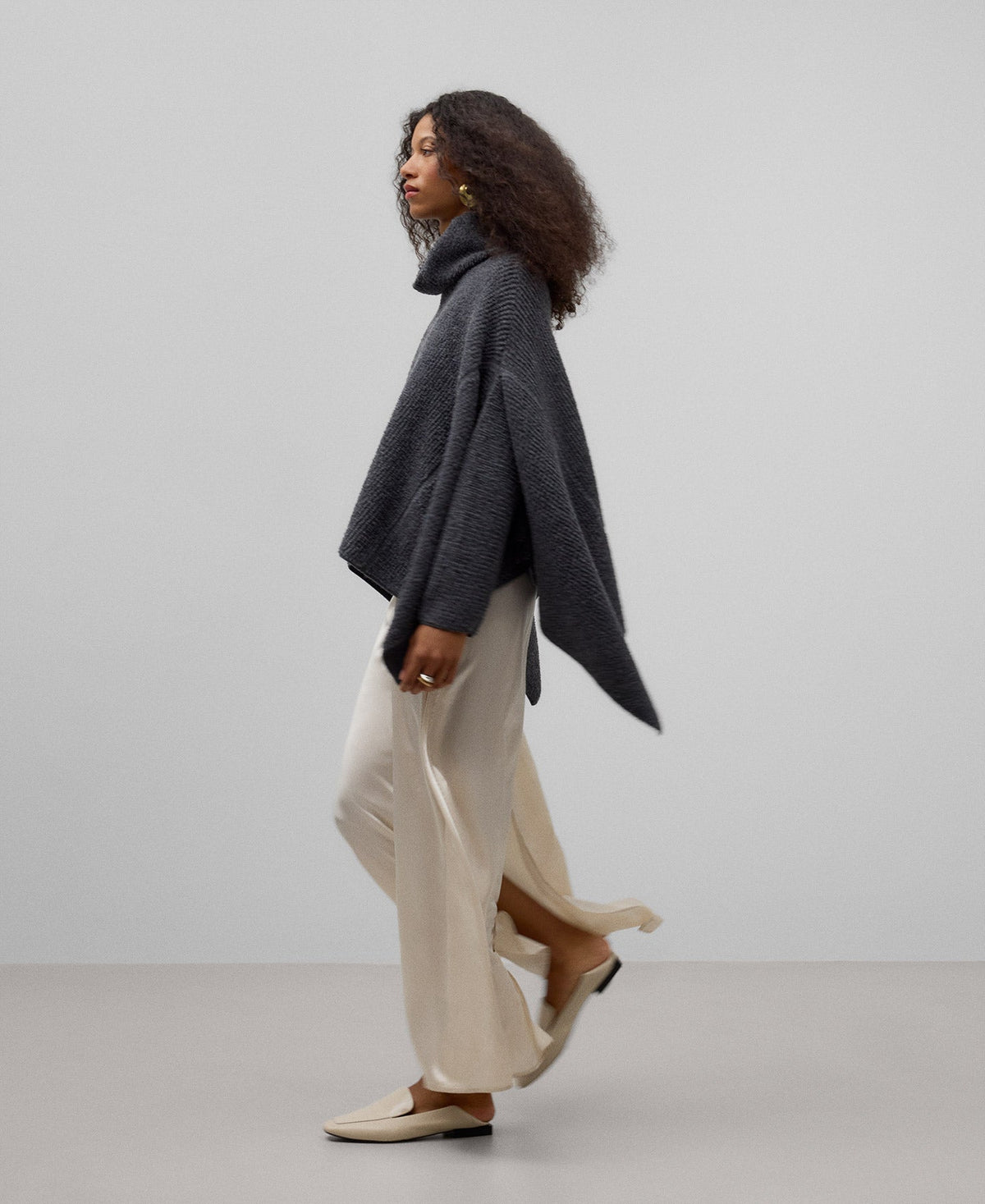 Terry cloth cape sweater woman in grey melange