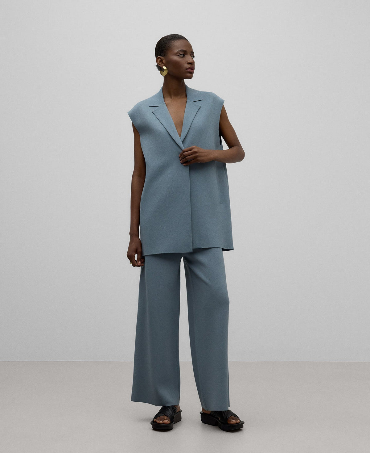 Knit lapel vest woman in grey/blue