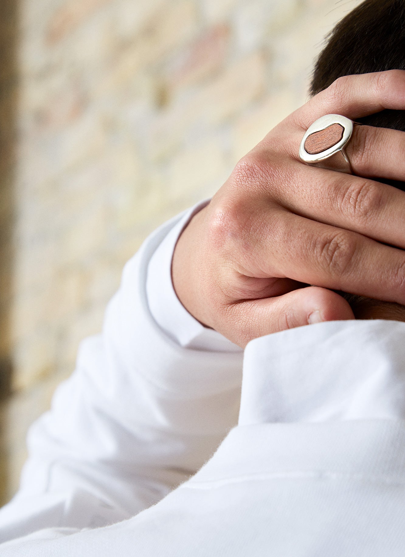 Silver Ring With Wooden Shape