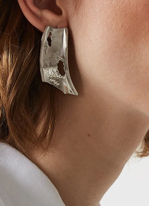 Silver Long Earrings With Organic Shapes
