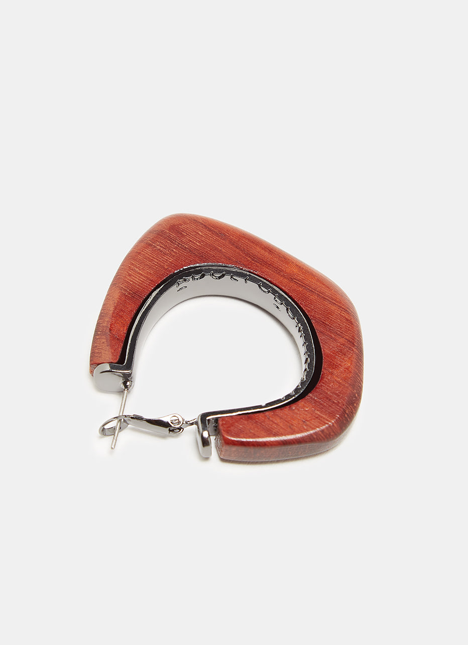 Dark Grey/Red Hoop Earrings With Irregular Wood Piece