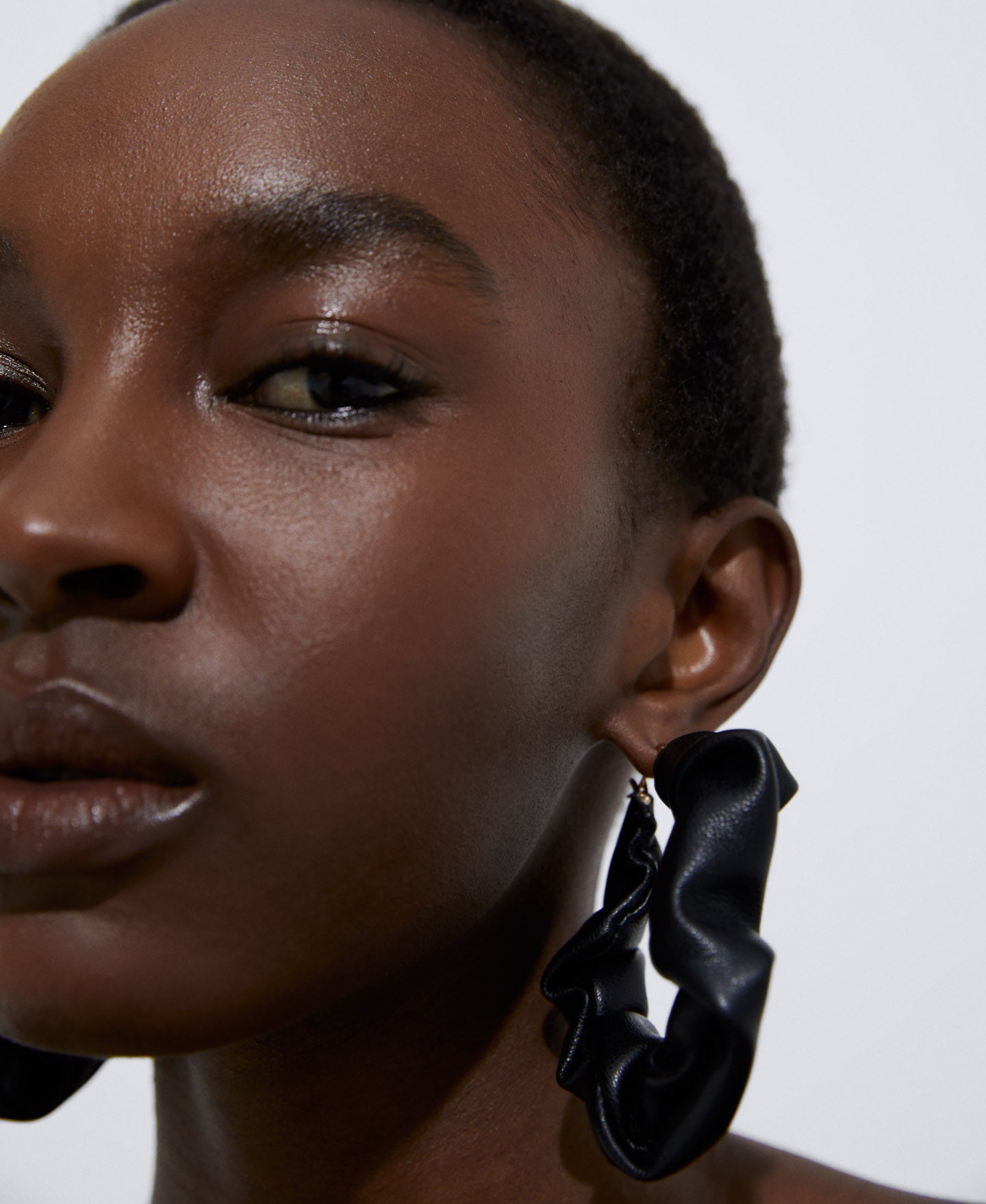 Black Leather Look Hoop Earrings