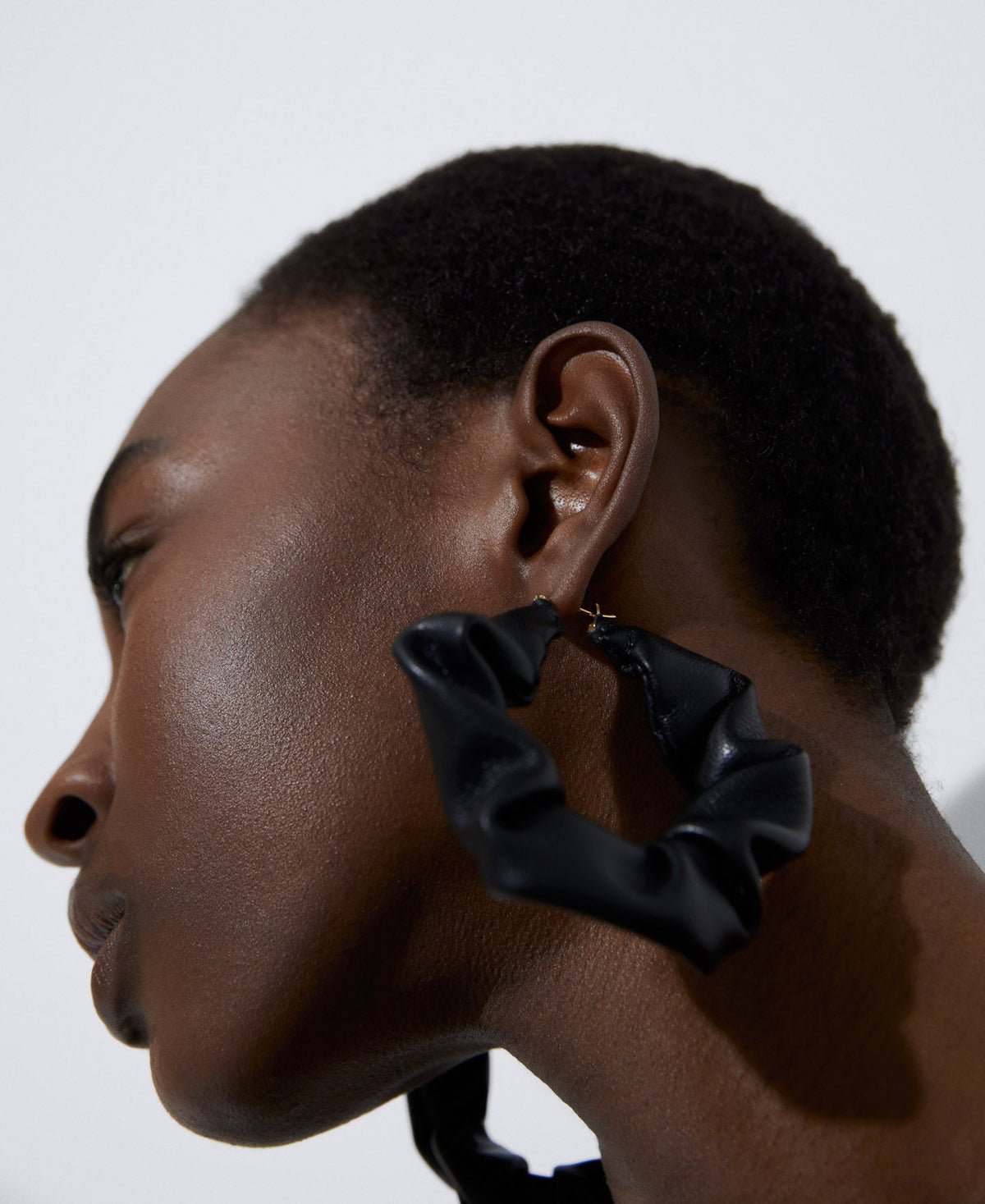 Black Leather Look Hoop Earrings