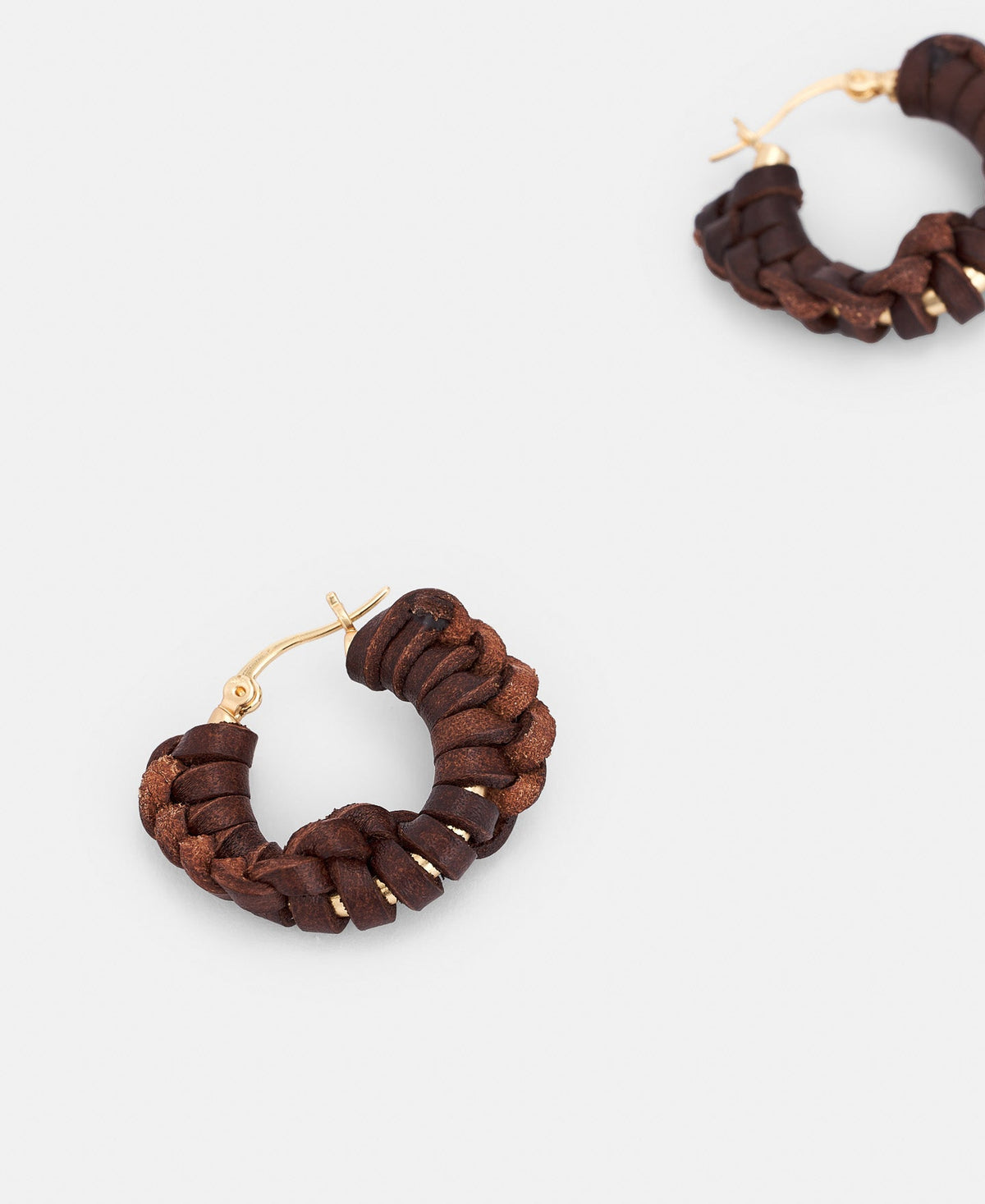 Brown Braided Leather Hoop Earring