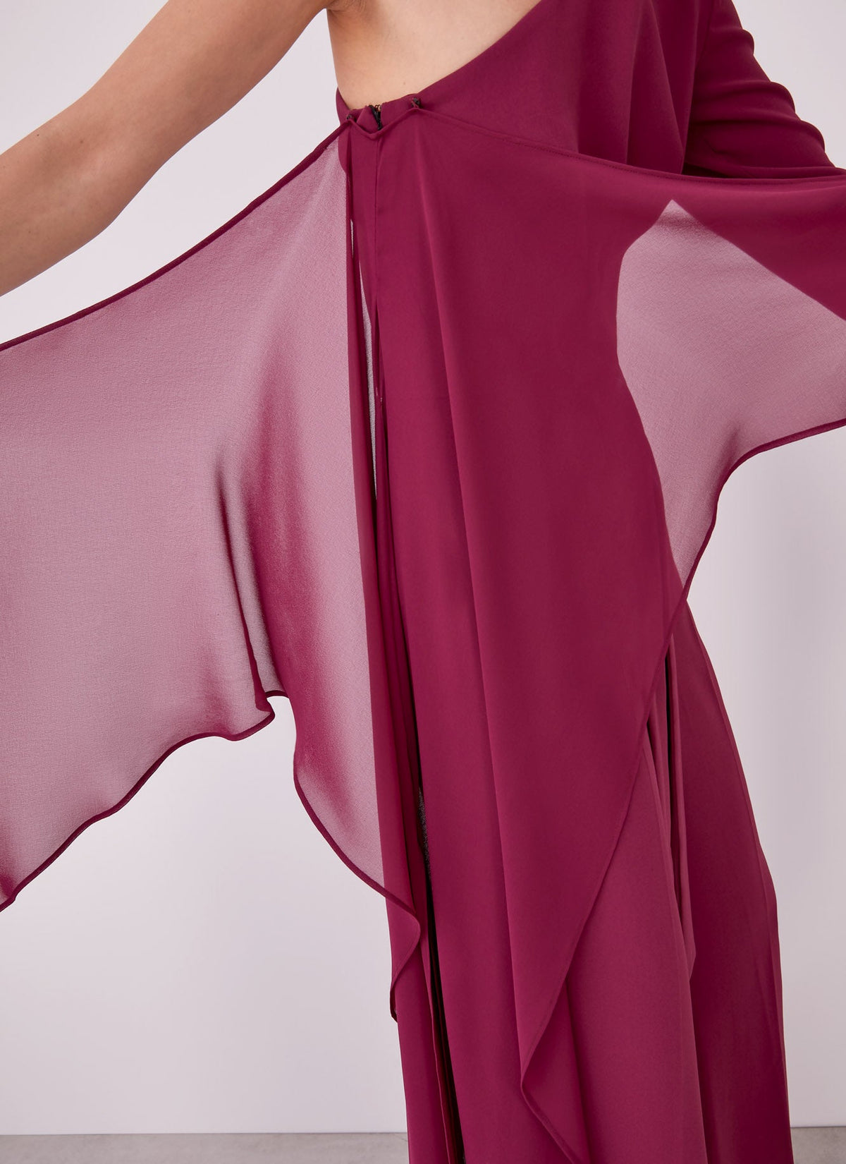 Red Bougainvillea Asymmetric Jumpsuit With Overlayer