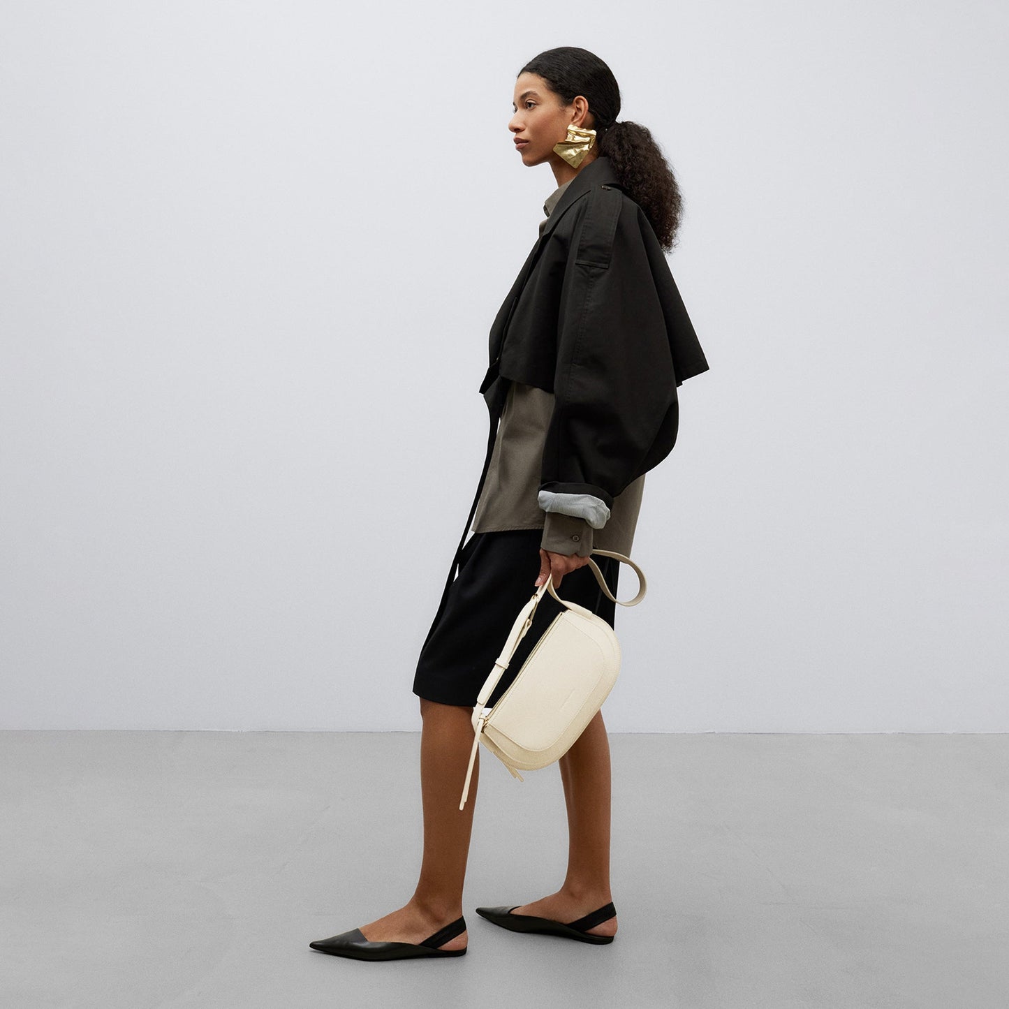 Off White Beige Leather Baguette