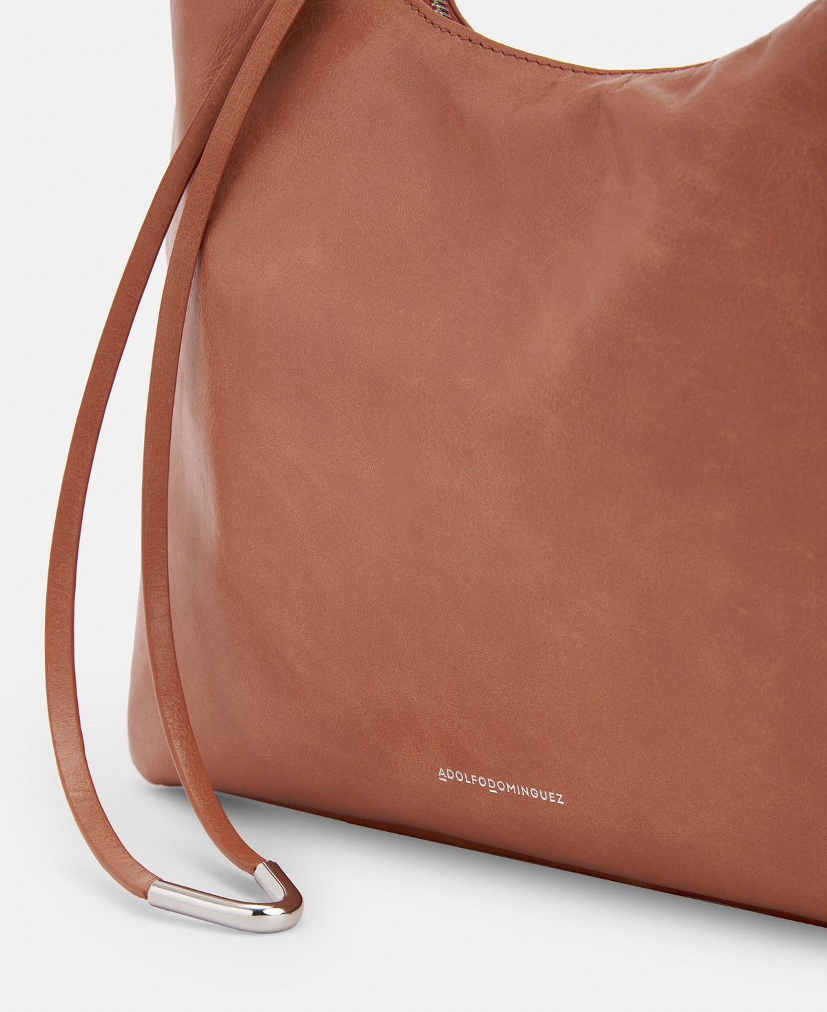 Terracotta Leather Hobo Bag With Turned Handle