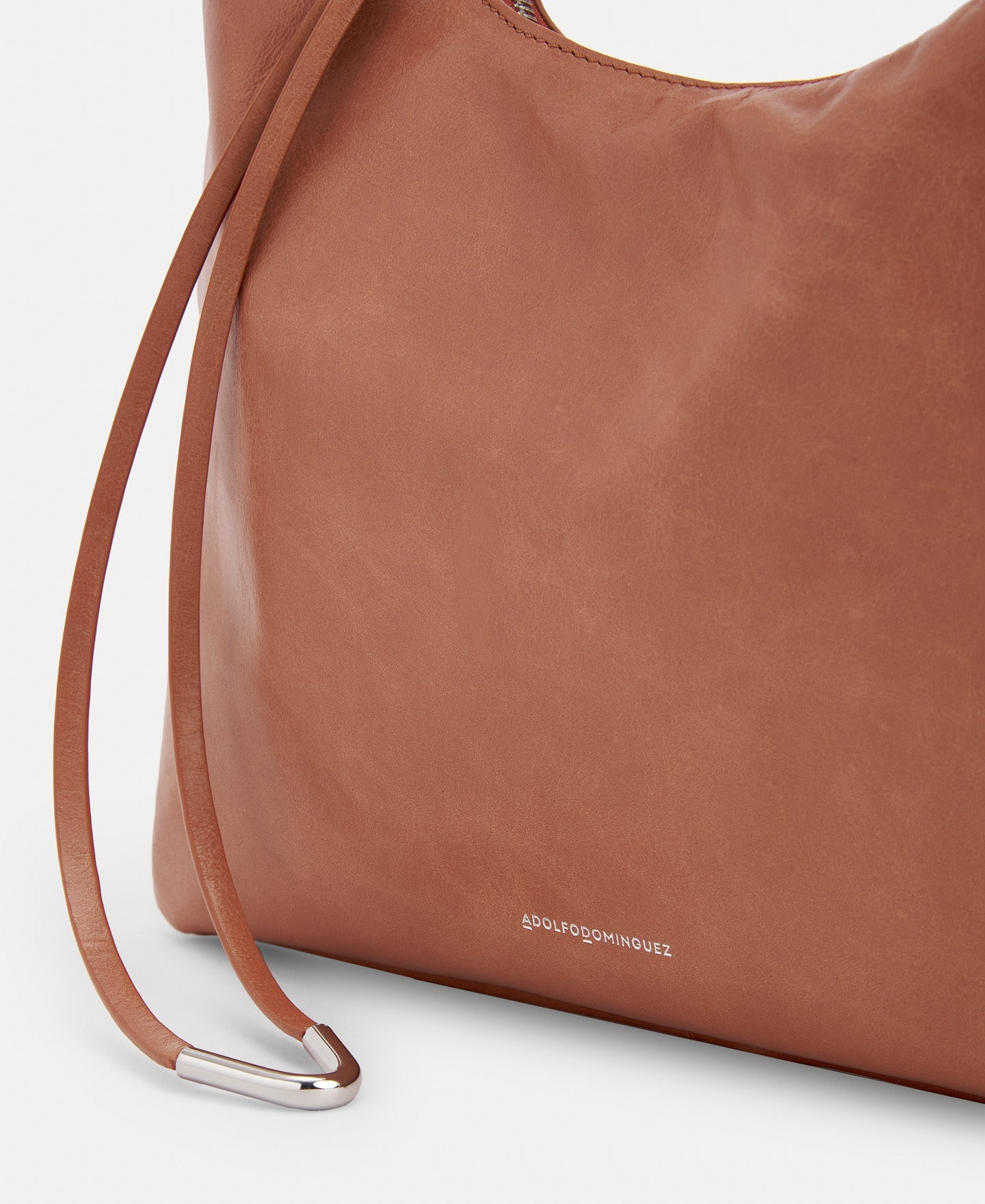 Terracotta Leather Hobo Bag With Turned Handle