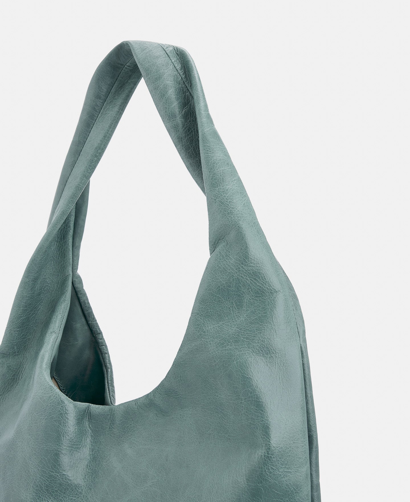 Light Green Semi-Gloss Crackled Leather Long Bag